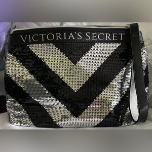 Victoria's Secret Black and Silver Sequin Cosmetic / Makeup Bag